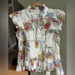 love the label Helena floral ruffle blouse NWT size M